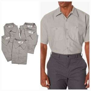 BUNDLE OF 5 ARAMARK /Vestis Short-Sleeve Industrial Work Shirts Light Grey M